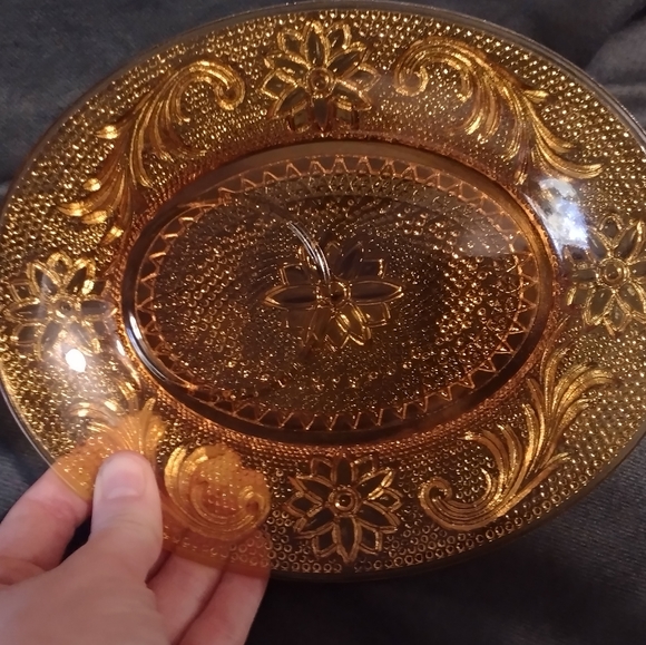 EUC Vtg. Amber Sandwich/Snack Plate and Cup, Pressed Glass - Picture 3 of 13